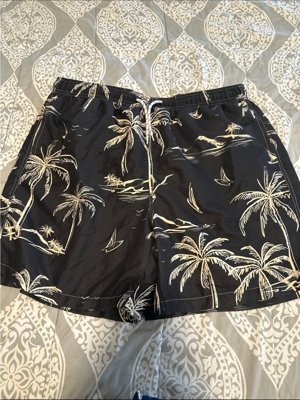SHEIN Black Shorts with Cream Palm Print